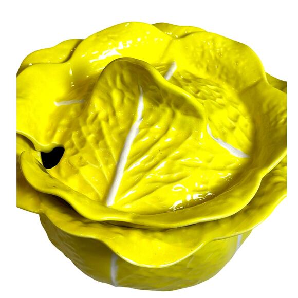 Secla Portugal Majolica Yellow Cabbage Pottery Soup Tureen/Lid-Mid Century-Rare - Picture 3 of 7